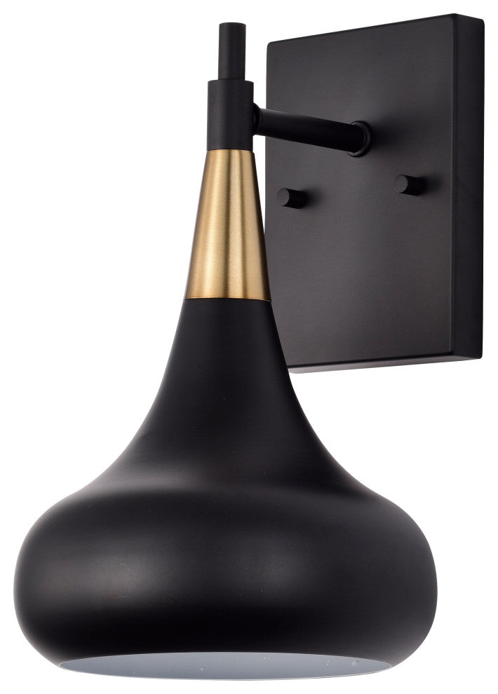 Phoenix 1-Light Wall Sconce, Matte Black With Vintage Brass