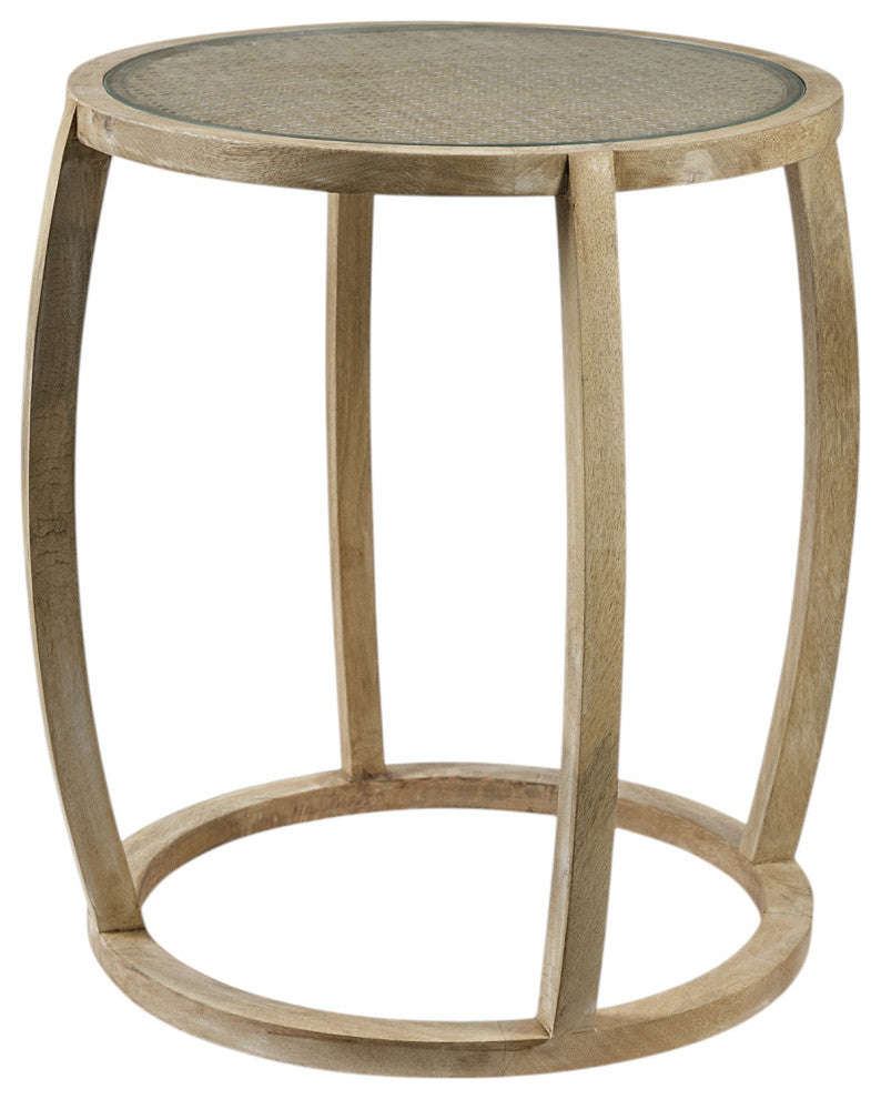 26" Brown And Clear Glass Round End Table