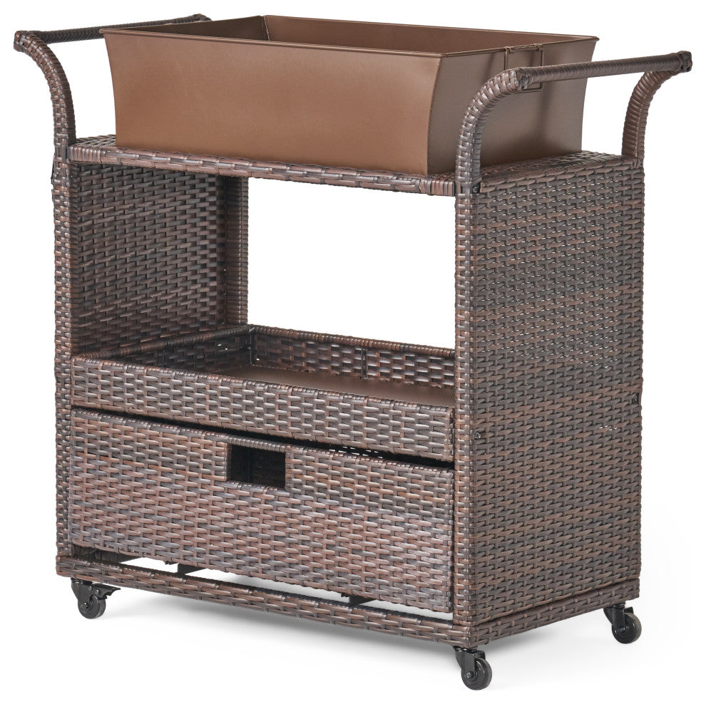GDF Studio Maja Multibrown Wicker Bar Cart
