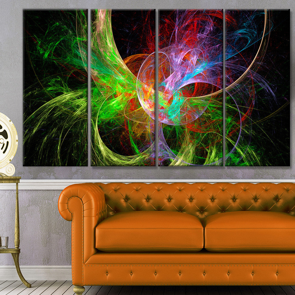 Multi Color Fractal Abstract Design, Abstract Canvas Print, 48"x28", 4 Panels