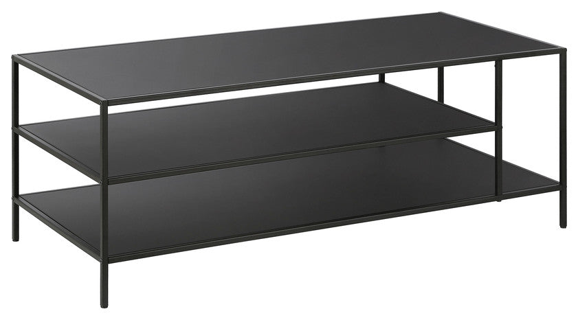 46" Black Steel Coffee Table With Two Shelves