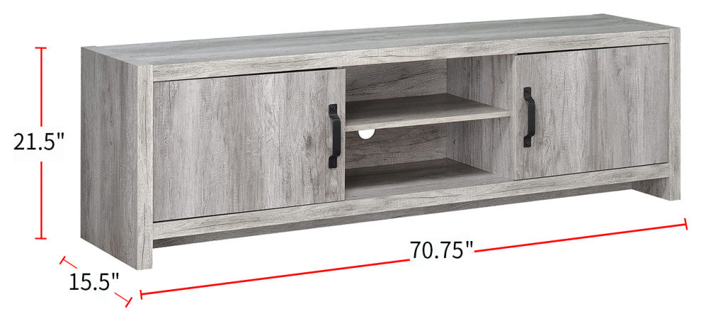 2 Doors and Open Shelf TV Console, Gray