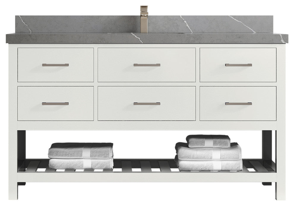 Parker 60 Single Sink Bathroom Vanity in White 2" Piatra Gray
