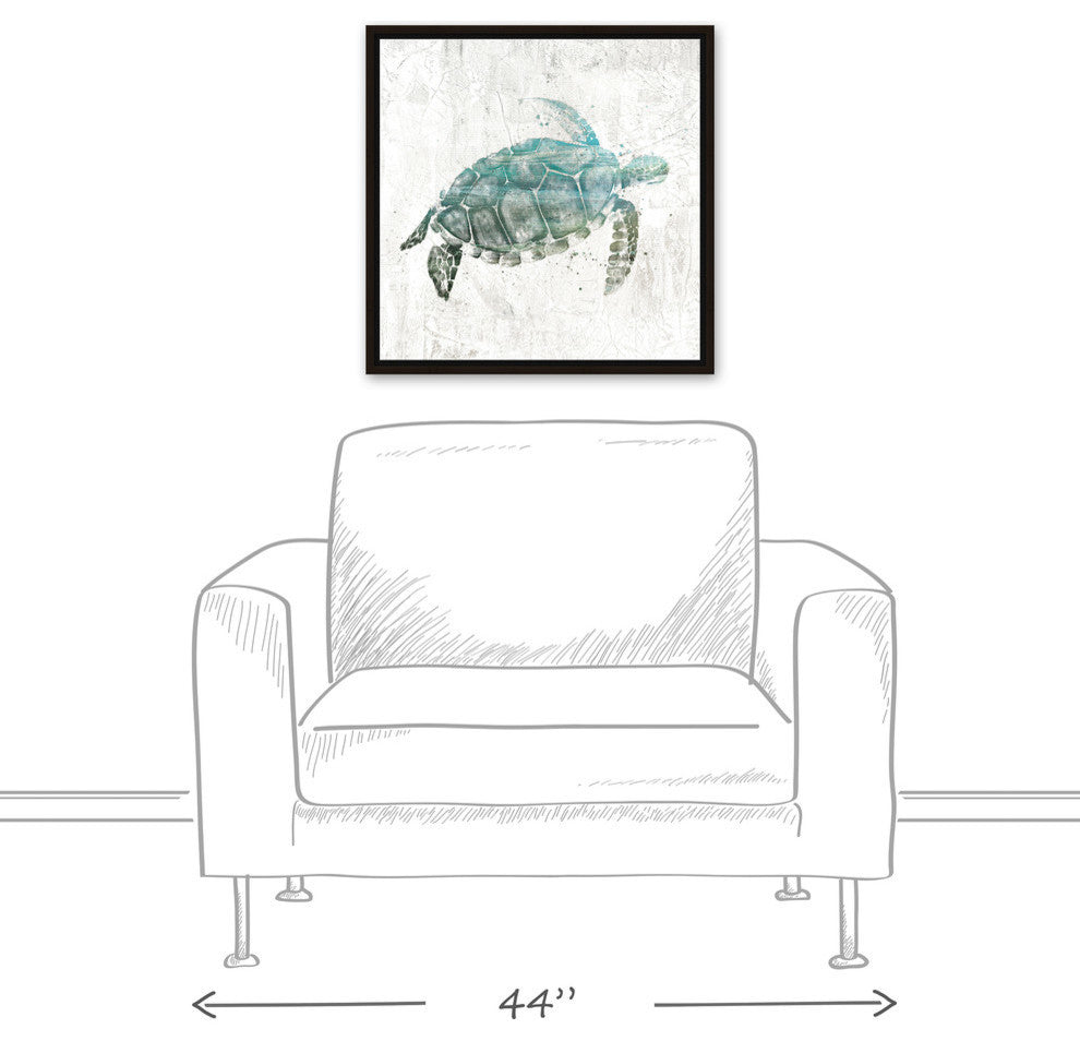 Turquoise Sea Turtle Walnut Floating Framed Canvas, 20"x20"
