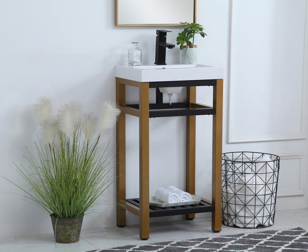Home Living Single Bathroom Metal Vanity, Golden Black, 18"