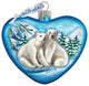 Hand Painted Scenic Glass Ornament Polar Bear Love Heart