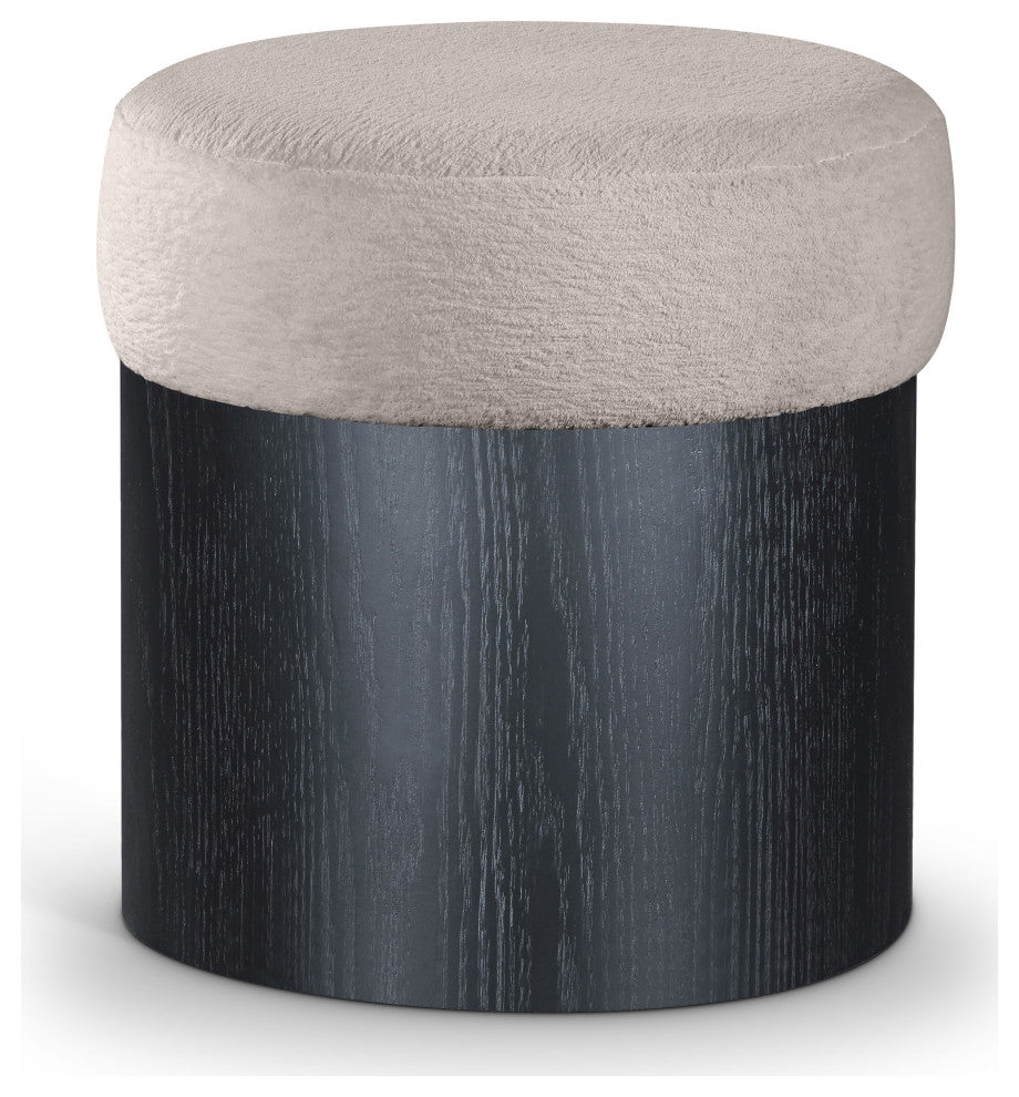 Nimes Upholstered Ottoman, Beige, Velour Fur, Black Finish