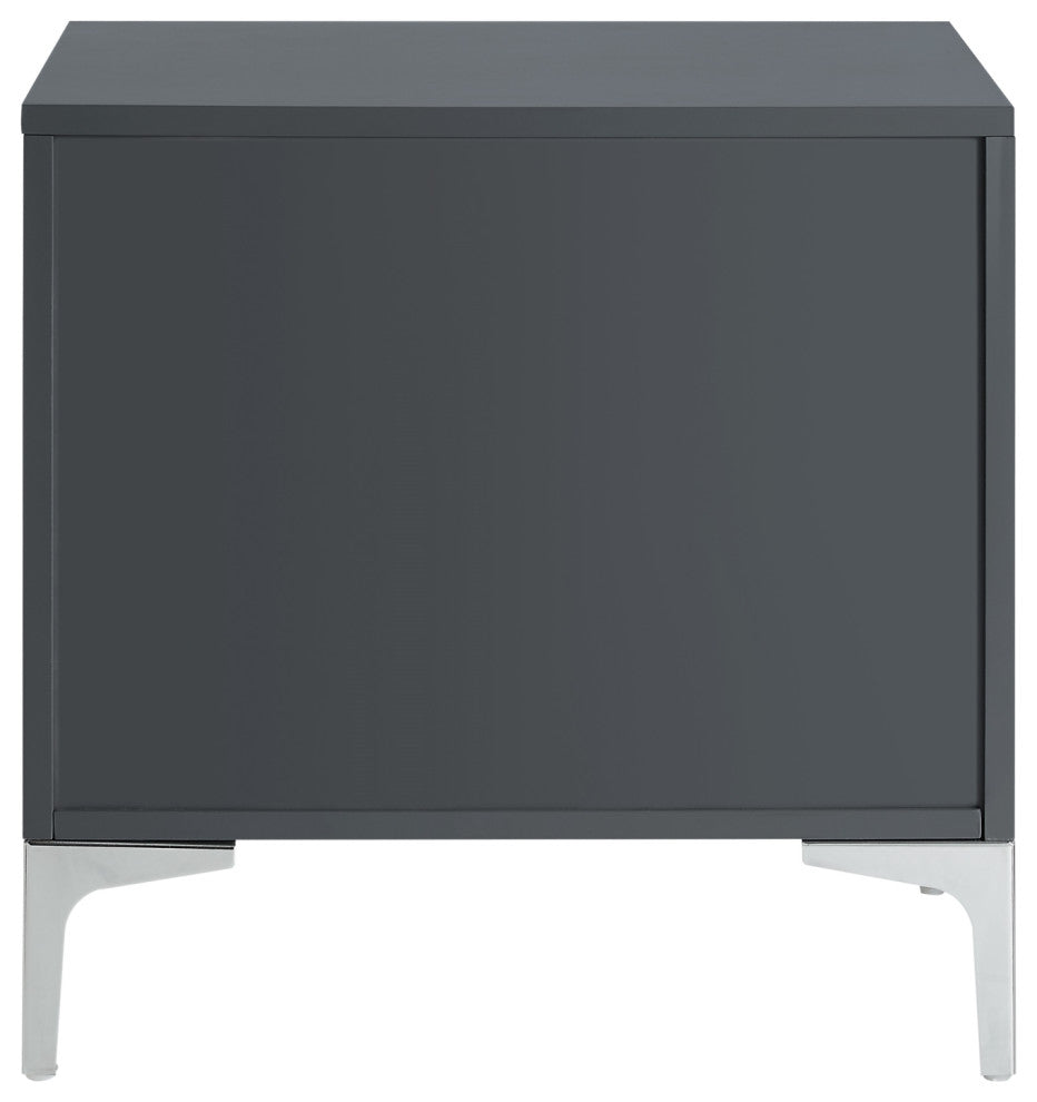 Monica Modern Lacquer Finish Chrome Metal Leg Side Table, Dark Grey