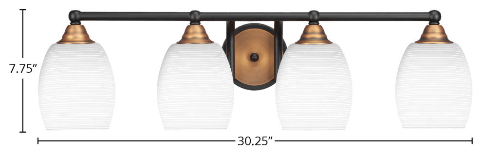 Paramount 4-Light Bath Bar, Matte Black & Brass, 5" White Matrix Glass