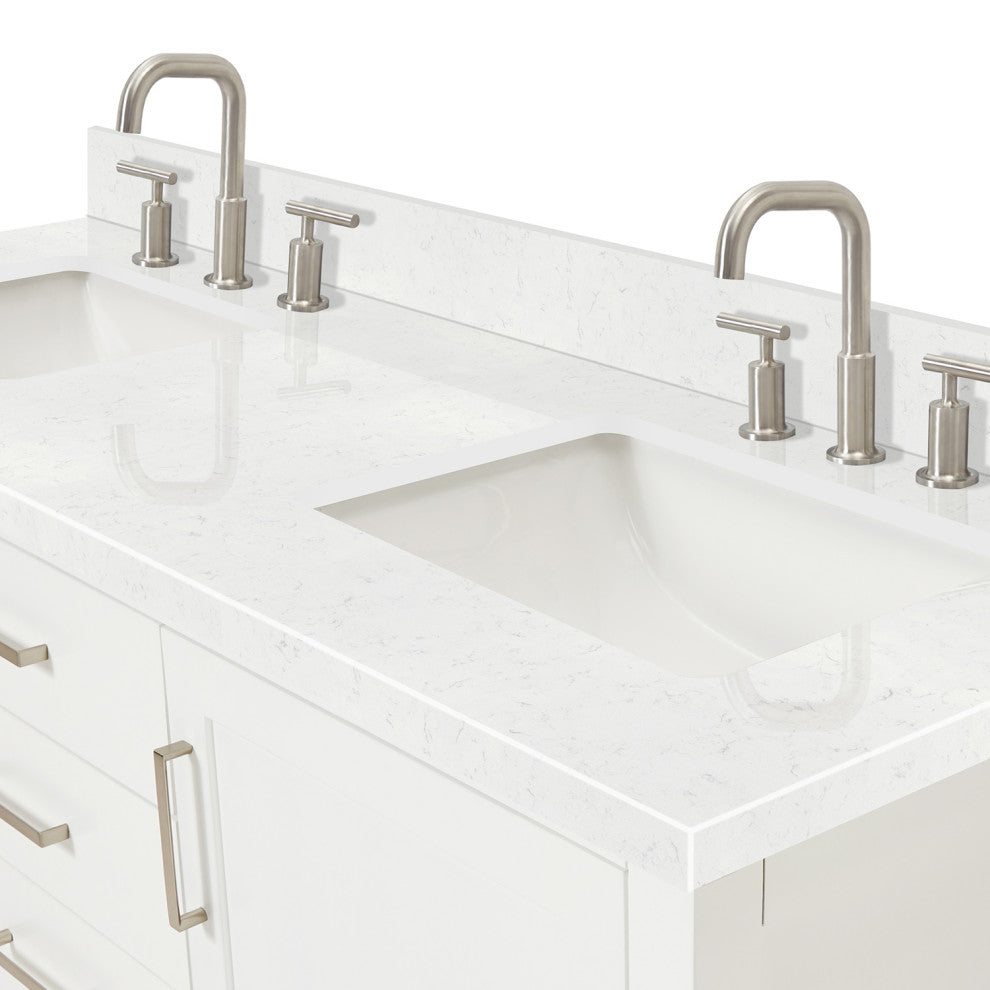 Ariel Bayhill 60" Double Rectangle Sink Bathroom Vanity, Carrara Quartz