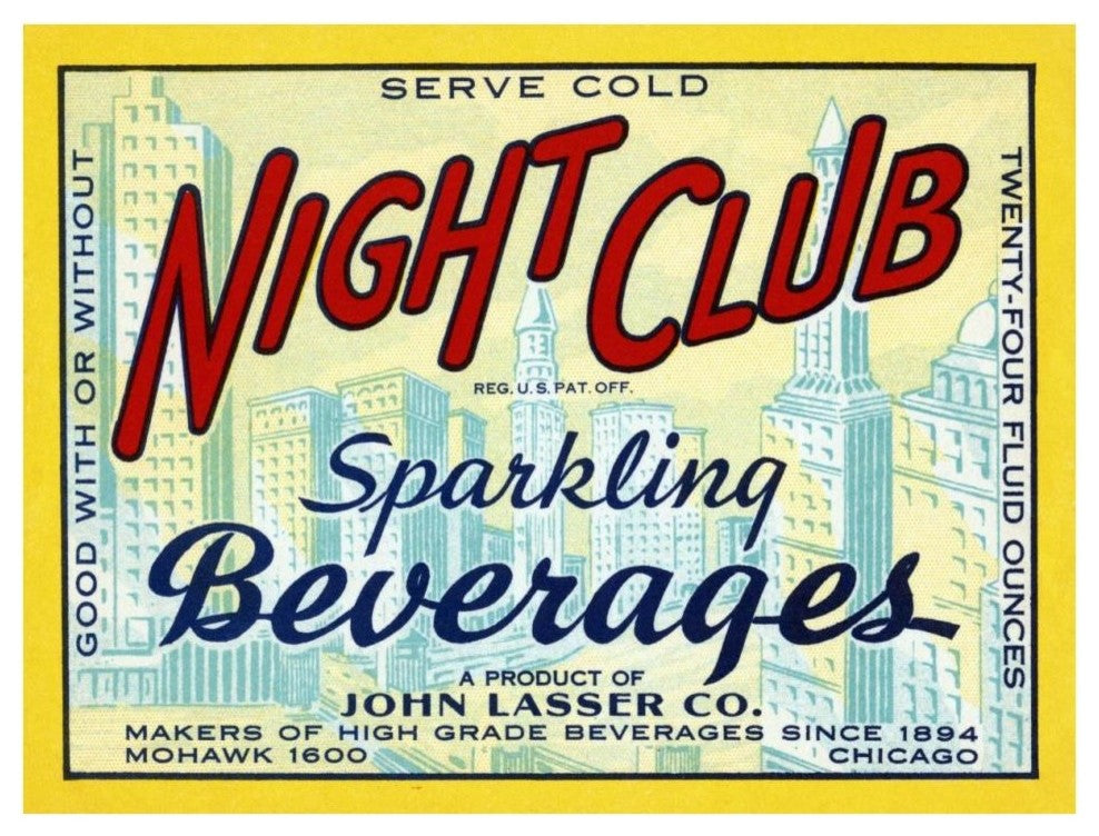 "Night Club Sparkling Beverage" Paper Print by Vintage Booze Labels, 38"x29"