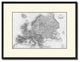 Europe Vintage Map Print On Canvas With Black Custom Frame, 16" X 21"