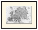 Europe Vintage Map Print On Canvas With Black Custom Frame, 16" X 21"