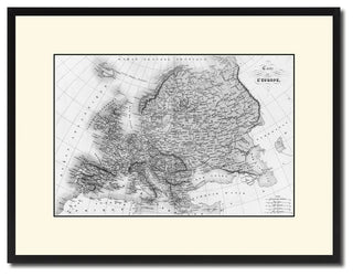 Europe Vintage Map Print On Canvas With Black Custom Frame, 16" X 21"