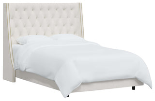 Tufted Sloped Wingback Bed, Nail Trim, Zuma White, King