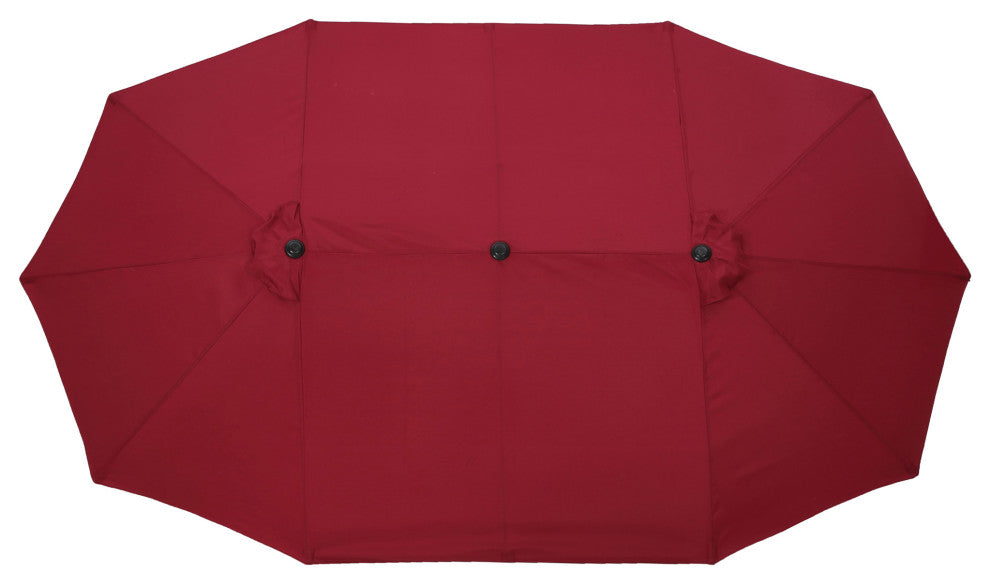 15'x9' Steel Double-Sided Rectangular Outdoor Market Patio Umbrella, Red