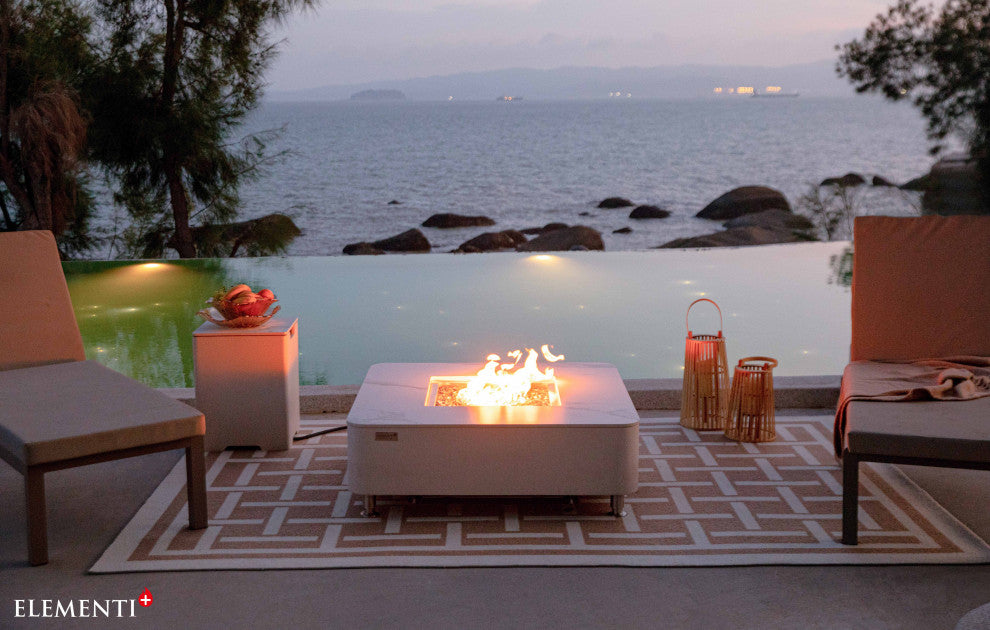 Annecy Square Marble Porcelain Top Natural Gas Fire Table by Elementi Fire