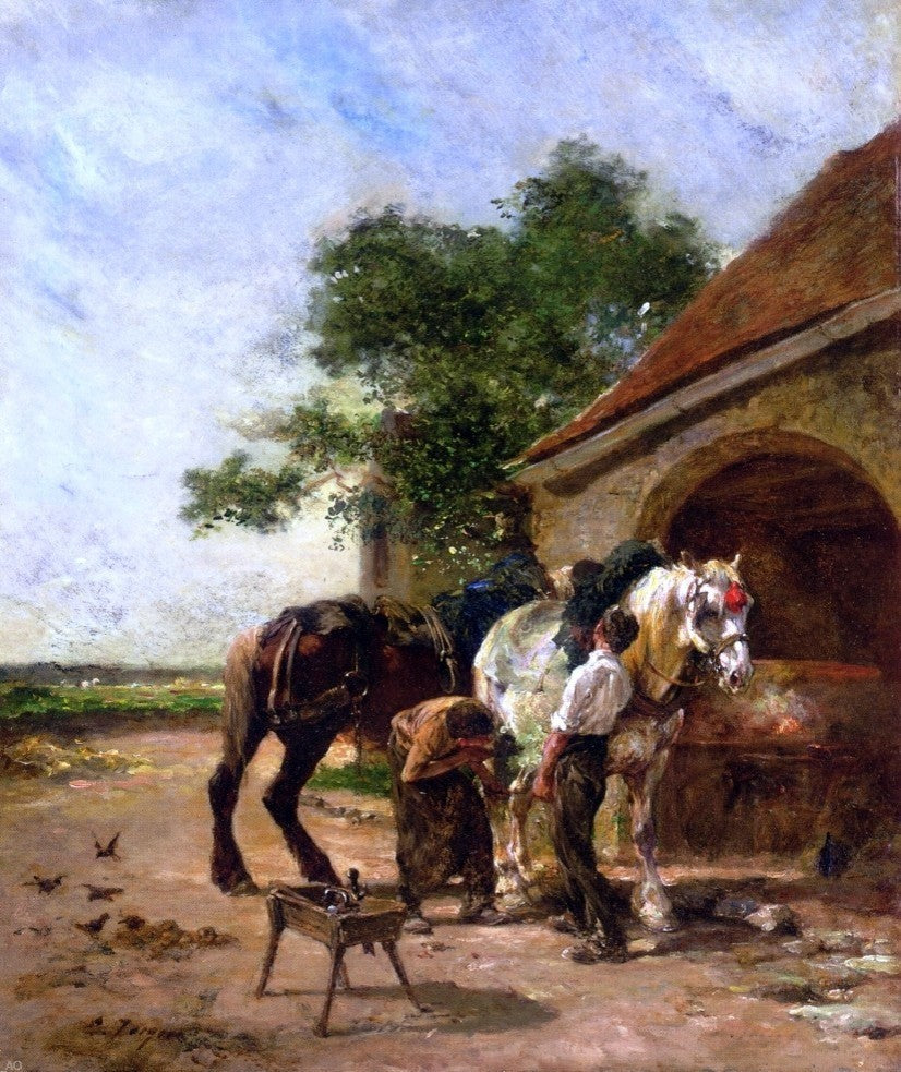 Charles Emile Jacque Attending to the Horses - 20" x 25" Premium Canvas Print