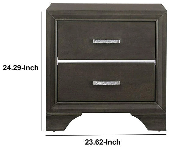 Benzara BM185456 Wooden Two Drawer Nightstand With Bracket Legs, Gray