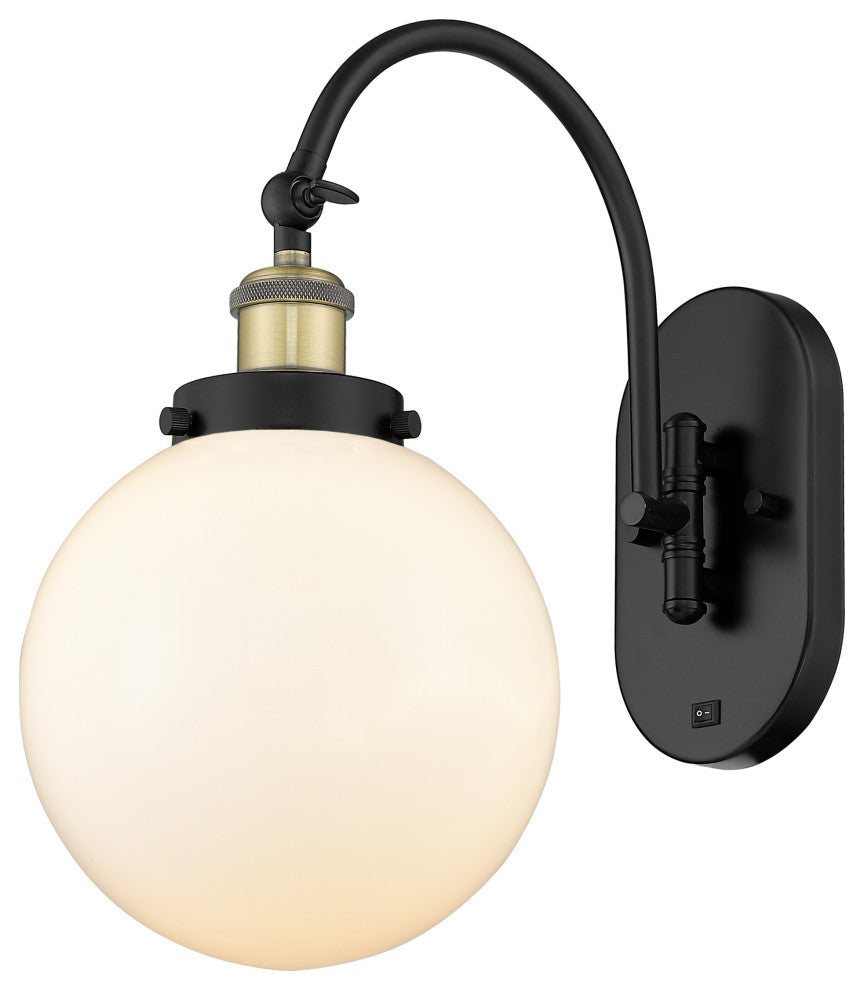 Innovations 918-1W-BAB-G201-8-LED Beacon 1 Light Sconce, Black Antique Brass