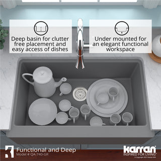 Karran Farmhouse/Apron-Front Quartz 34" Single Bowl Sink Kit, Grey