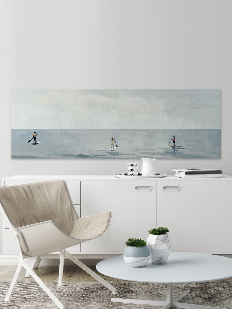 "Serene Paddle Boarding" Painting Print on Wrapped Canvas, 30"x10"