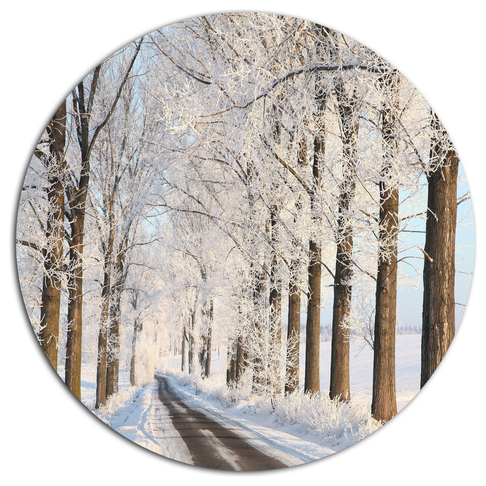 Beautiful Winter Lane At Morning, Forest Round Metal Wall Art, 11"
