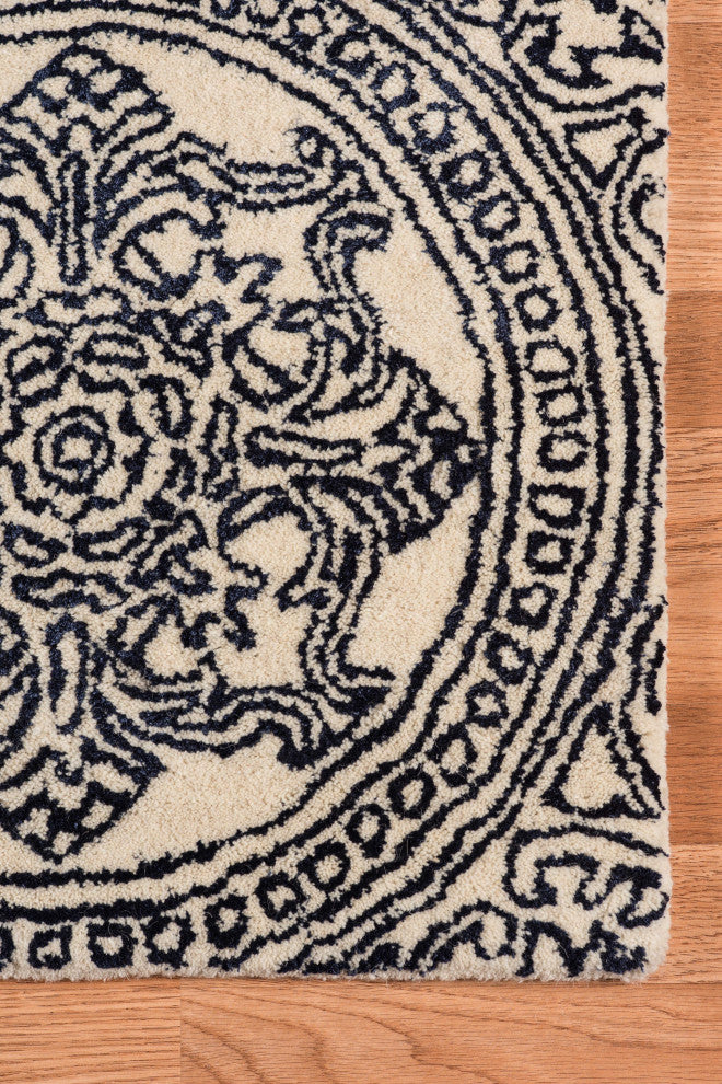 8" X11" X 0.5" Blue Wool Area Rug