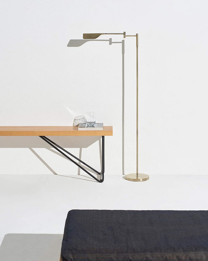 Brightech Leaf - Adjustable Pharmacy LED Floor Lamp for Reading & Crafts, Antique Brass