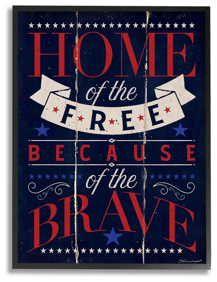 Home Of The Free Red White & Blue Planked Look Framed Giclee Art, 11"x14"