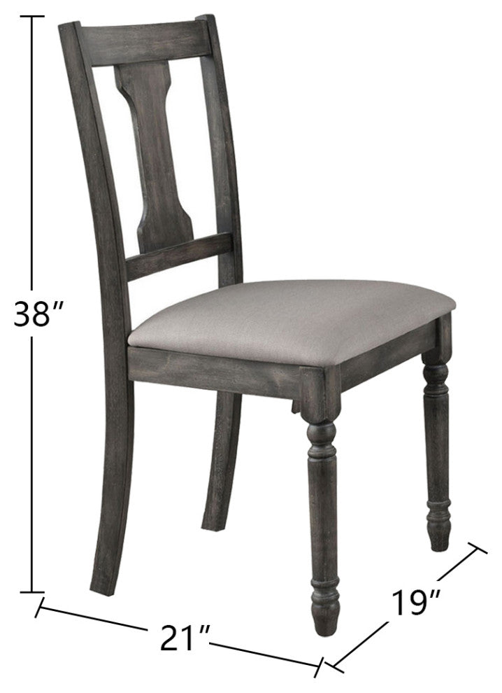Set of 2 Linen Upholstered Side Chair, Tan/Weathered Gray Finish