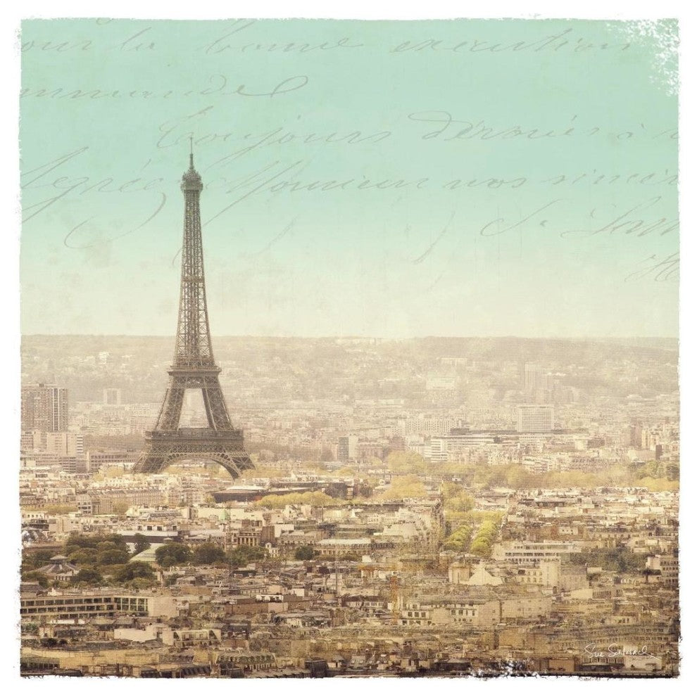 "Eiffel Landscape Letter Blue II" Digital Paper Print by Sue Schlabach, 32"x32"