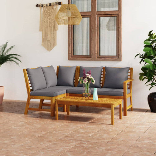 vidaXL Patio Lounge Set Outdoor Sectional Sofa 6 Piece Cream Solid Wood Acacia, Dark Gray, 1 Piece, Middle + Corner + Bench + Table