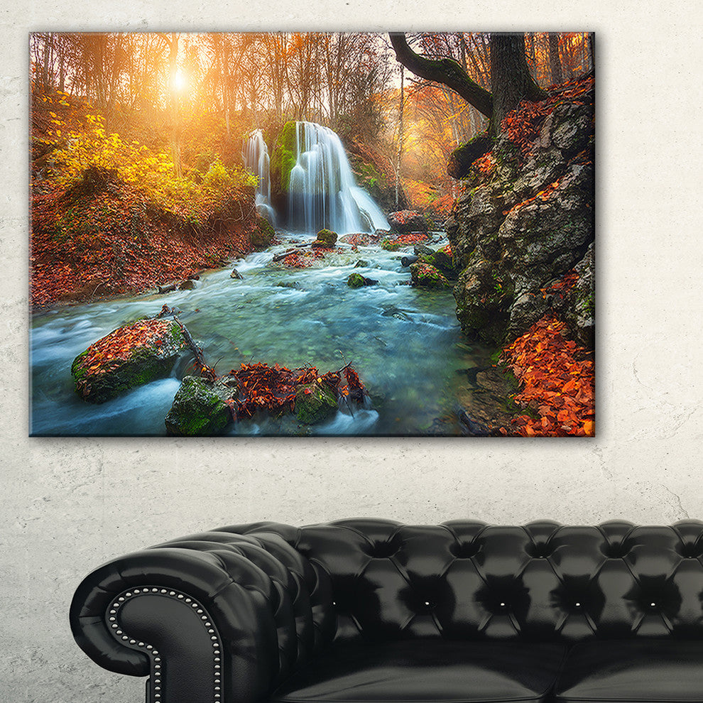 "Fast Flowing Fall River in Forest" Photograph Print, 1 Panel, 60"x28"