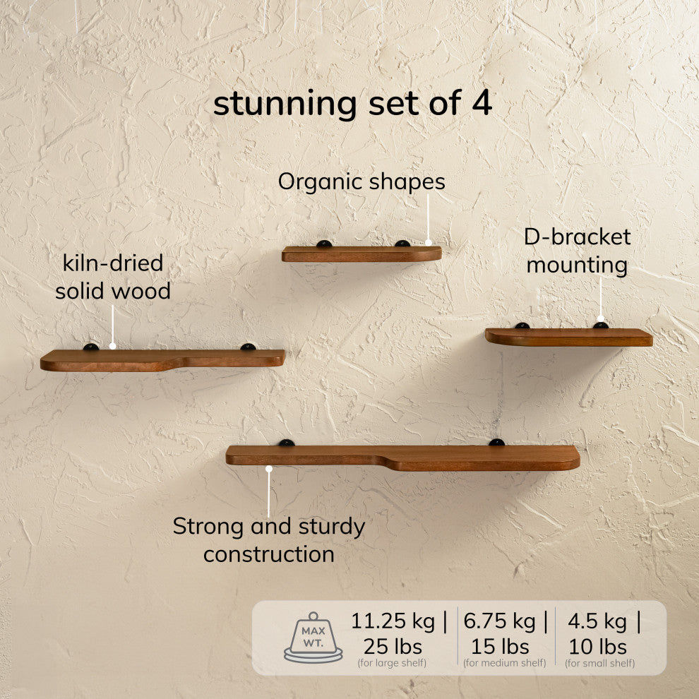 Dale Set of 4 Wall Mounted Shelves, Walnut