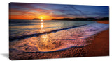 Foaming Waves at Beautiful Sunset, Seashore Canvas Art Print, 32"x16"