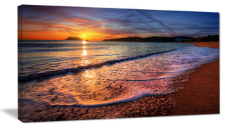 Foaming Waves at Beautiful Sunset, Seashore Canvas Art Print, 32"x16"