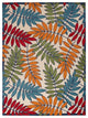 9' X 12' Beige Green And Orange Floral Non Skid Indoor Outdoor Area Rug