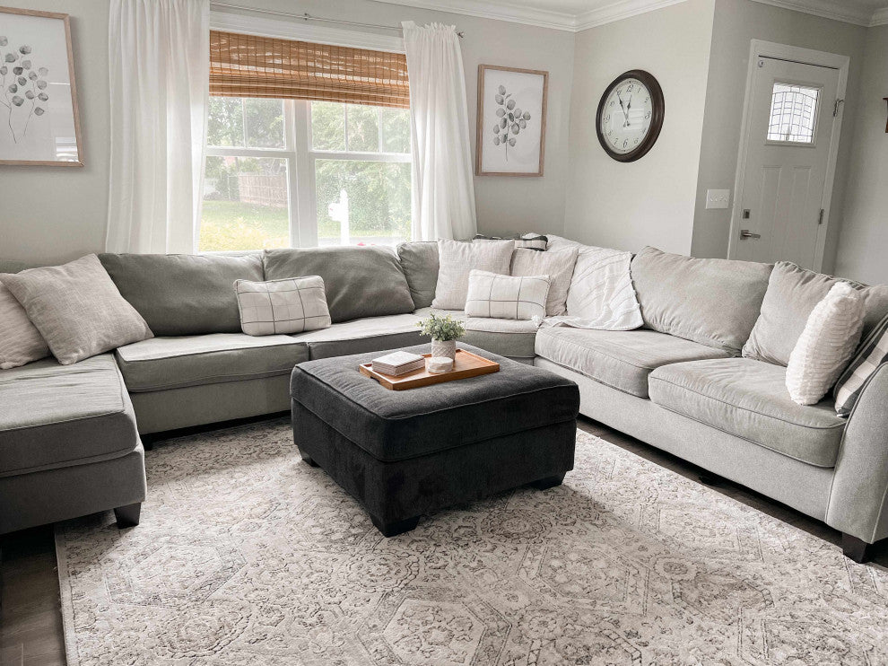 Hauteloom Parkerfield Blue Area Rug, Beige/Black/Gray, 4'3"x5'7"