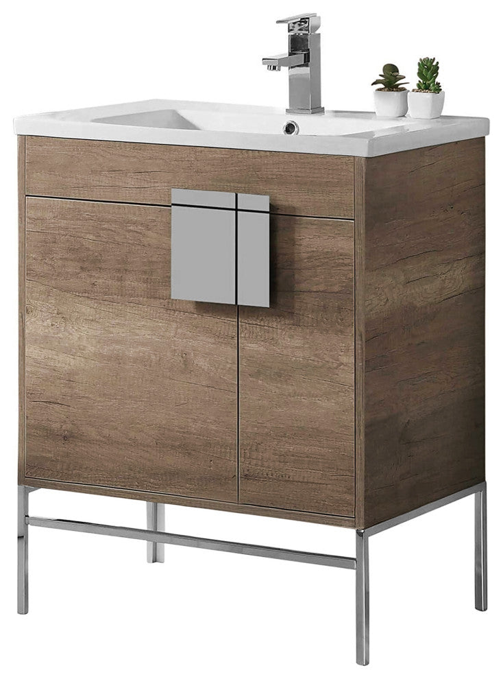 Modern Gray Bathroom Vanity Set, Chrome Hardware, Vireous China Sink Top
