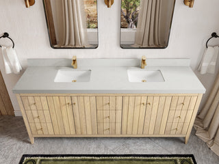 Atlanta Oak 84" Double Sink Bath Vanity, White 2" Carrara Quartz