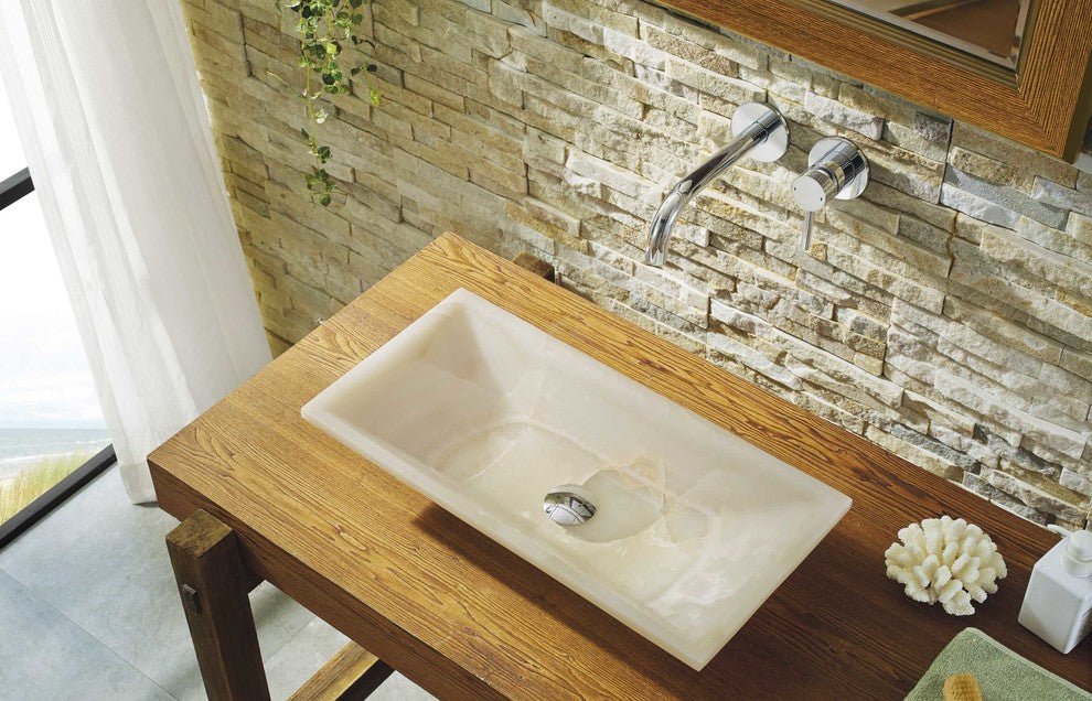 Virtu Ira Natural Stone Bathroom Vessel Sink, White Onyx Marble