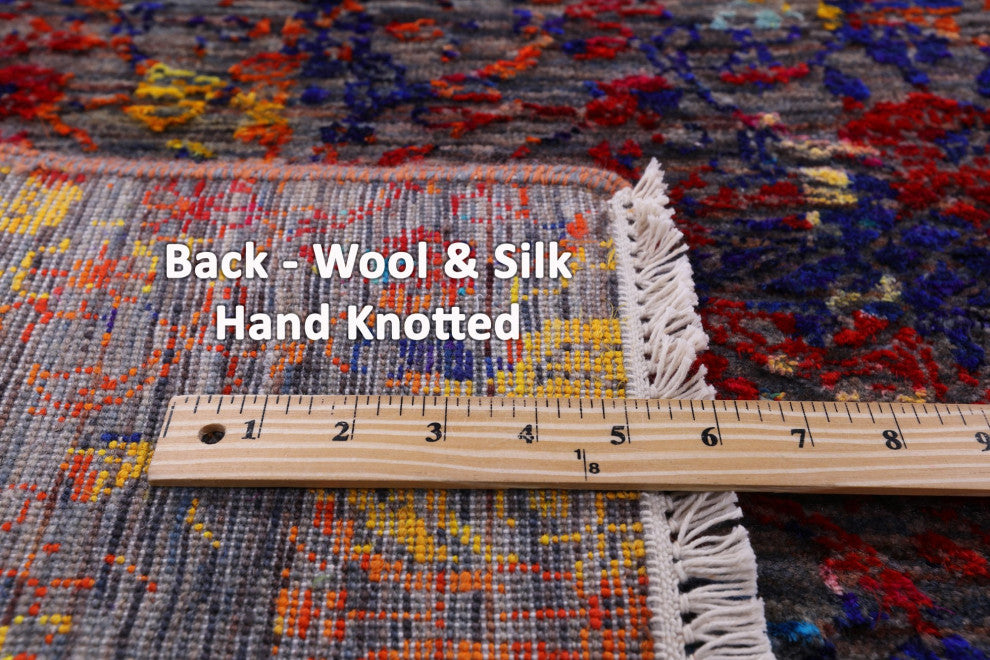 8' 9" X 12' 1" Modern Wool and Silk Hand Knotted Rug Q11853