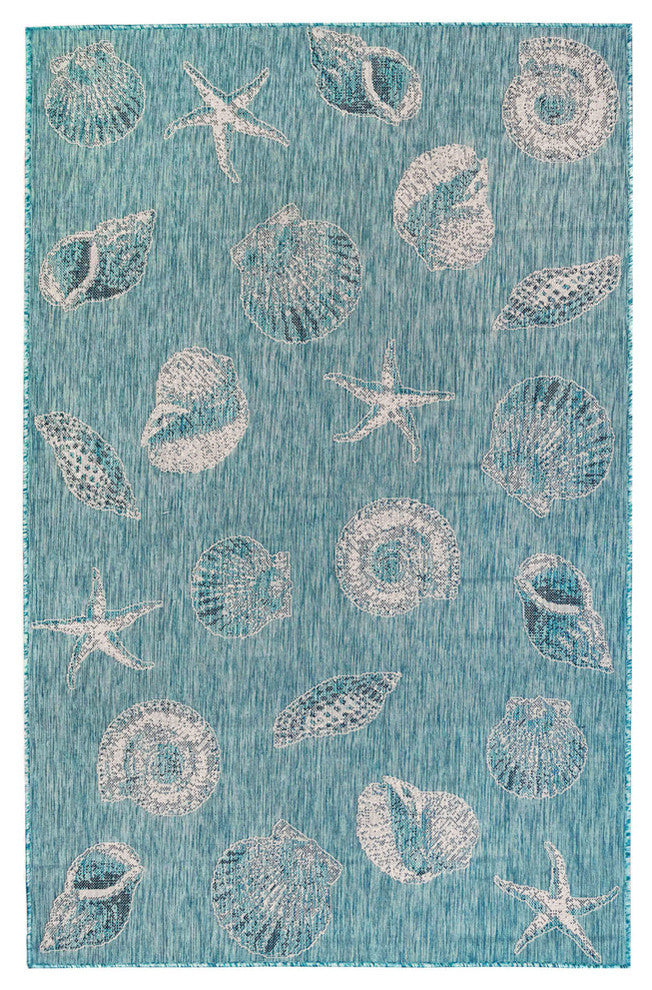 Carmel Shells Indoor/Outdoor Rug, Aqua, 3'3"x4'11"