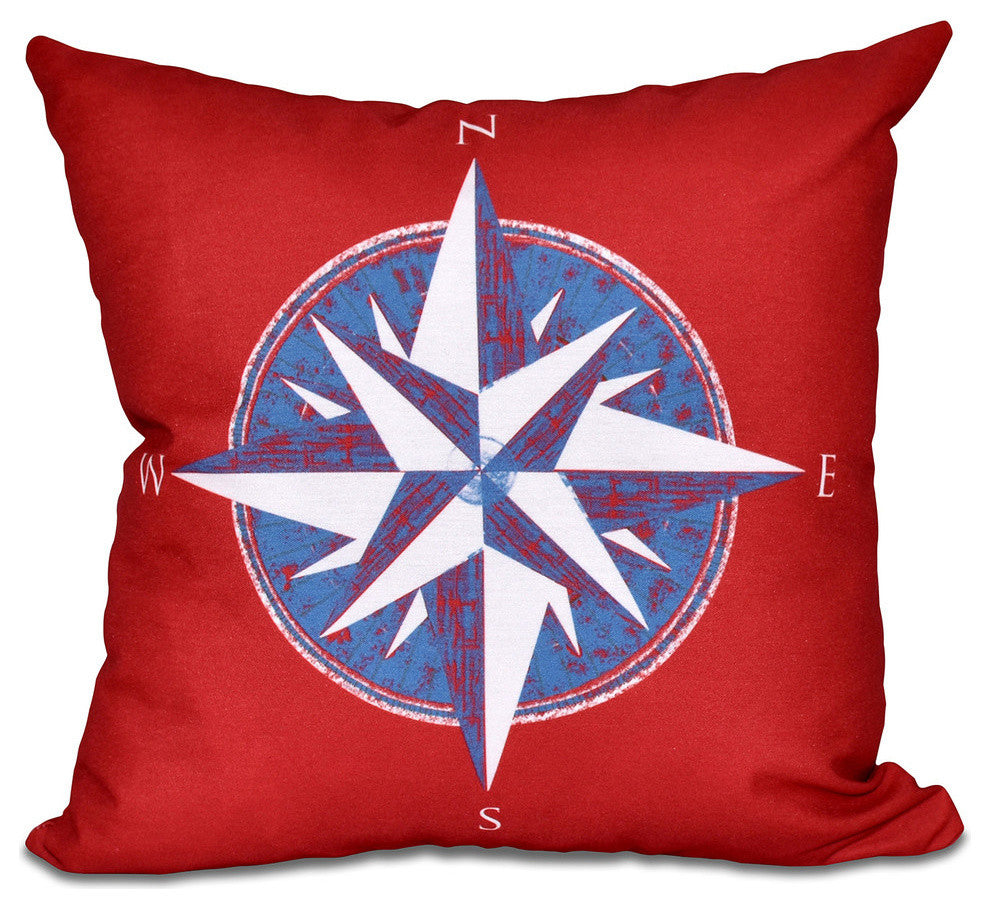 Compass, Geometric Print Outdoor Pillow, Red, 20"x20"