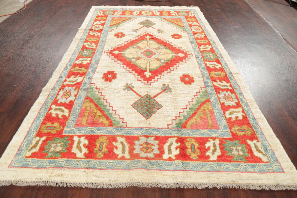 Oushak Oriental Traditional Hand-Knotted Turkish Area Rug, Beige, 9'2"x5'8