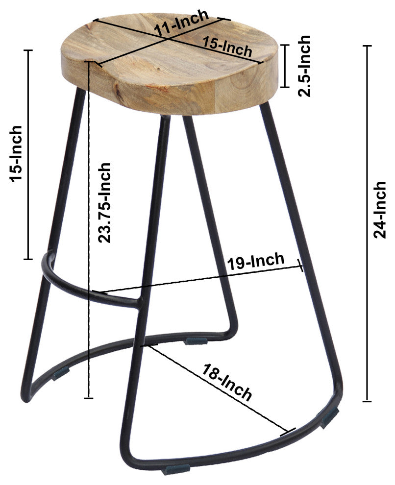 Benzara UPT-37910-2 Wood Industrial Counter Height Stool, Brown, Black