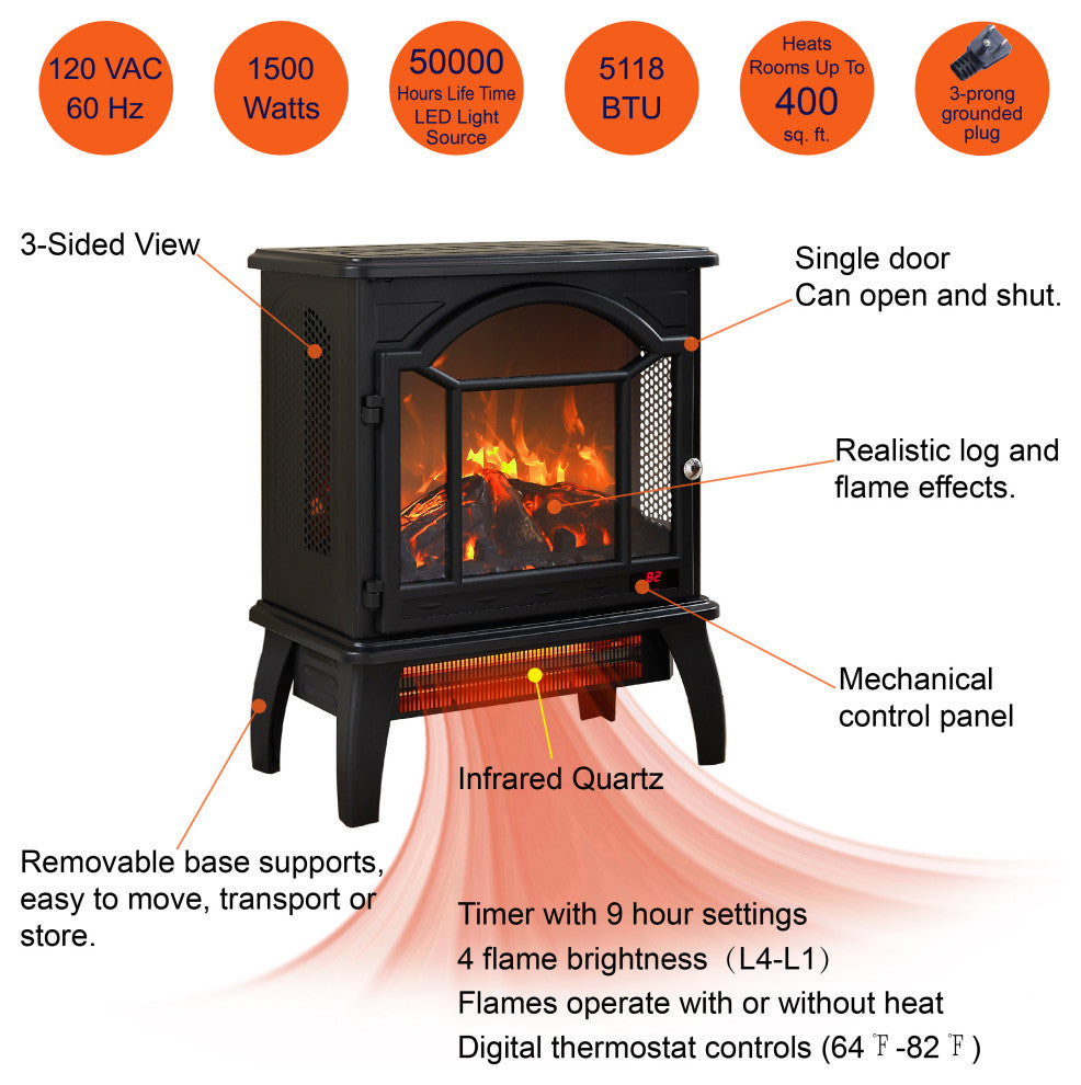 Gewnee 18 inch 3D Infrared Electric Stove with remote control