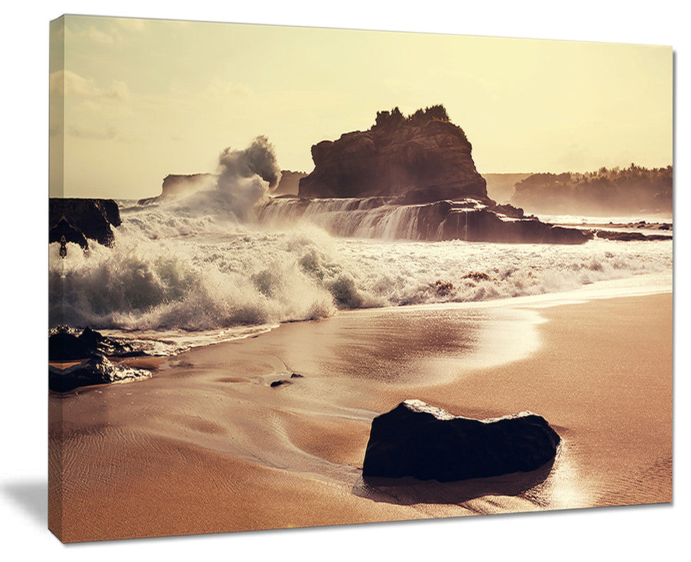 "Java Beach With Foaming Waters" Seashore Canvas Print, 20"x12"