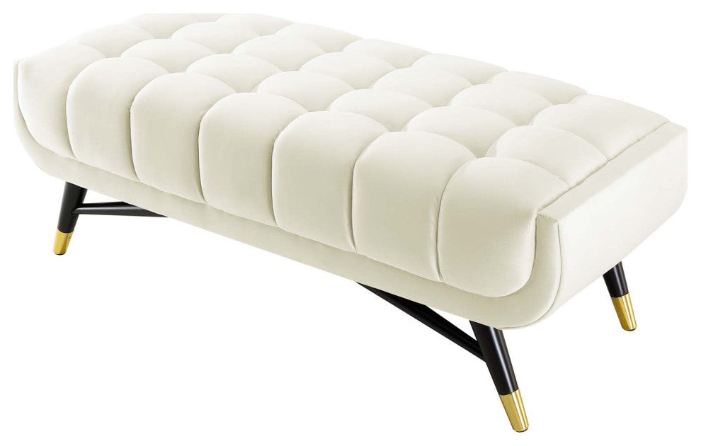 Accent Chair Bench, Velvet, Ivory White, Modern, Living Lounge Hotel Hospitality